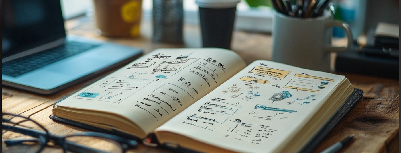 Notes, sketches and a laptop &mdash; the thinking half of the work